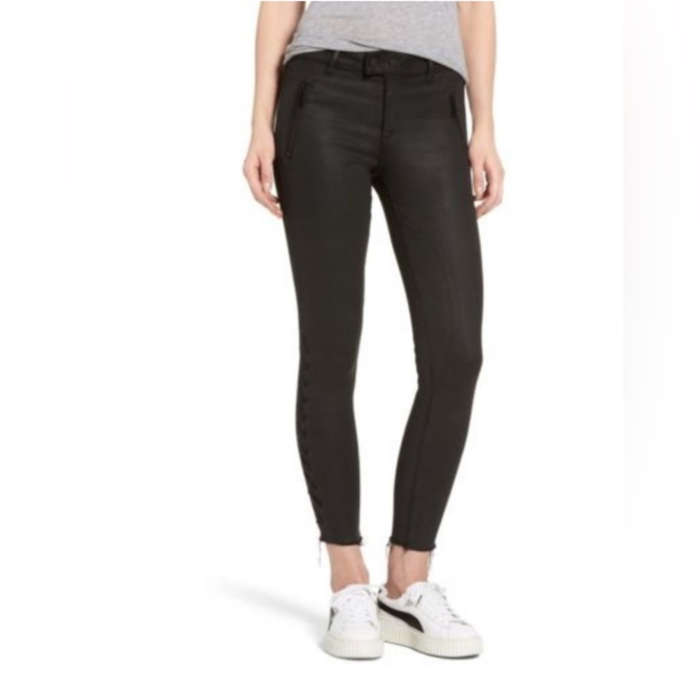 DL1961 Florence Black Coated Moto Jeans with Leather-like feel in Size 29